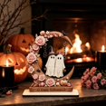 thumbnail image 4 of Linnome Halloween Wooden Ghost on Moon Swing Ornament, Handcrafted Spooky Tabletop Figurine for Festive Home Decor, Creepy Ghost Hanging Decoration for Office Desk or Fireplace Mantel Shelf, 4 of 5