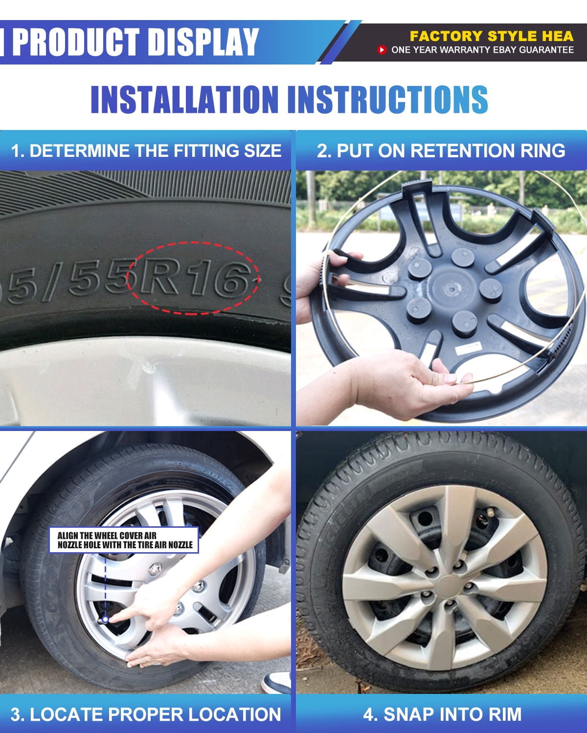 4 Pack 16 inch Wheel Cover Hubcap for 2014 2015 2016 Toyota Corolla,Snap-on Installation,Lacquer