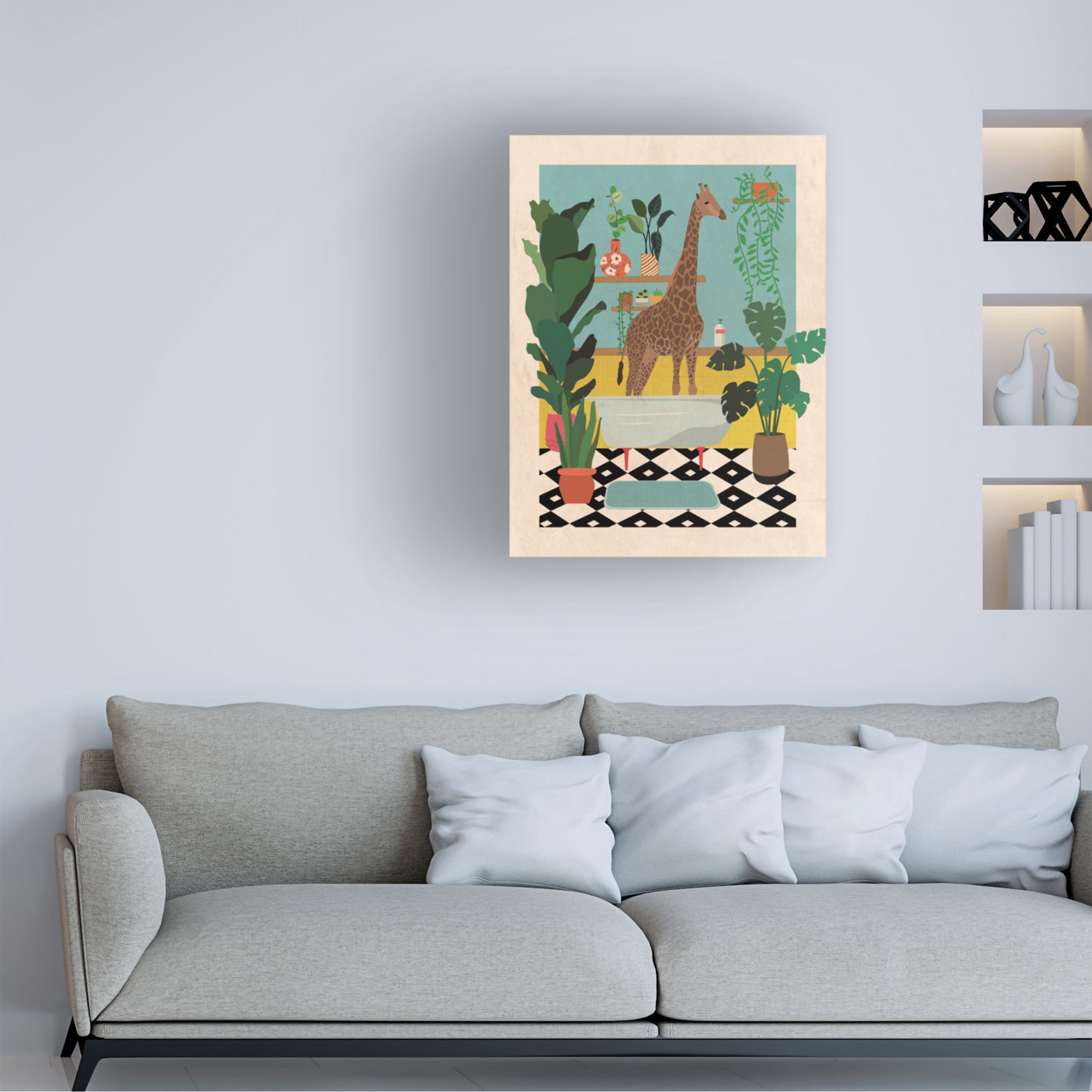 Trademark Fine Art Jon Downer Giraffe Bathtime Canvas Wall Art