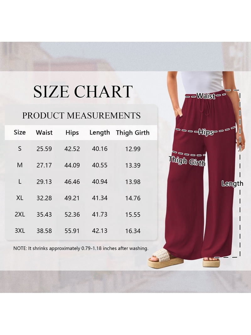 Temofon Women's Plus Size Wide Leg Linen Palazzo Pants, Wine Red