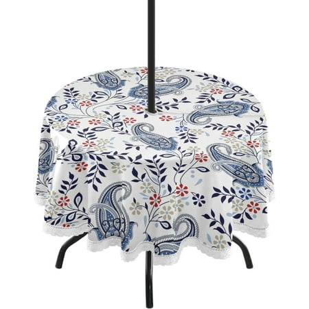 

Hyjoy Paisley Flower Round Tablecloth 60 Waterproof Outdoor Round Tablecloth with Umbrella Hole and Zipper for Kitchen Dining Picnic Party Home Decor