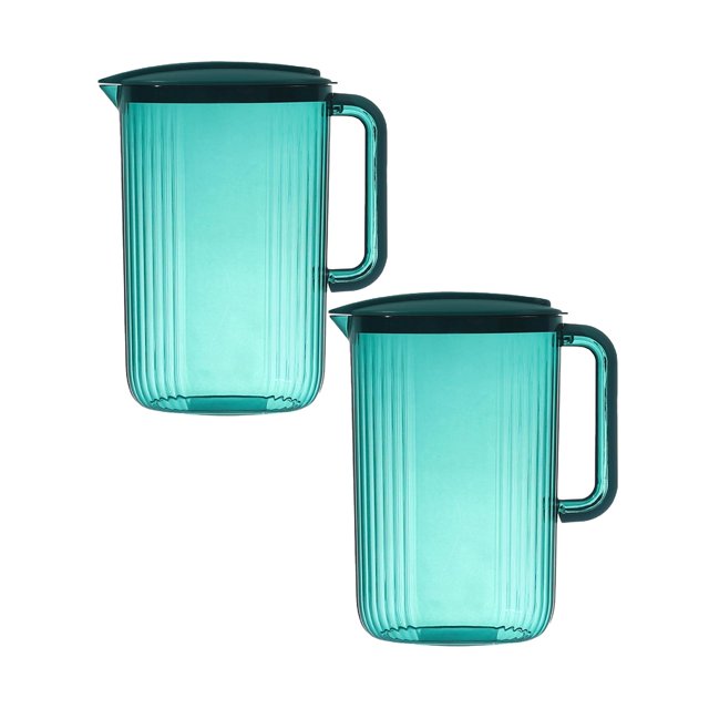 Oleegame 2PC Glass Bottle Pitcher With Lid Clear Acrylic Pitcher Proof Drink Pitcher Juice Containers With Lids For Fridge Iced Tea Pitcher With Spout Handle Green