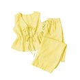 thumbnail image 7 of Maqroz Casual Outfits for Women Striped Sleeveless V Neck Top and Wide Leg Pants Set Drawstring Waist Casual Vacation 2026 Yellow M, 7 of 7