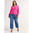 thumbnail image 2 of Sofia Jeans Women's and Women's Plus Ribbed Button Cardigan, Lightweight, Size XS-4X, 2 of 5