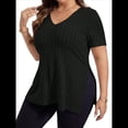 thumbnail image 2 of Blusas de Talla Grande para Mujer, Informales, con Cuello en V, Corta y Dobladillo Dividido, para Verano. Negro XXXL, 2 of 8