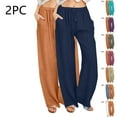 thumbnail image 1 of Sentmoon 2PCS Linen Pants for Women Solid Color Drawstring Elastic Waist Wide Leg Dress Pants for Women Plus Size Loose Fit Summer Women's Work Pants Beach Must Haves for Travel and Vacation, 1 of 7