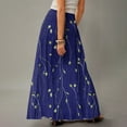 thumbnail image 4 of WULMLEO Long Skirts for Women Casual High Waist Maxi Skirt Flowy Aline Boho Beach Vacation Skirts with Pockets Dark Blue S, 4 of 5