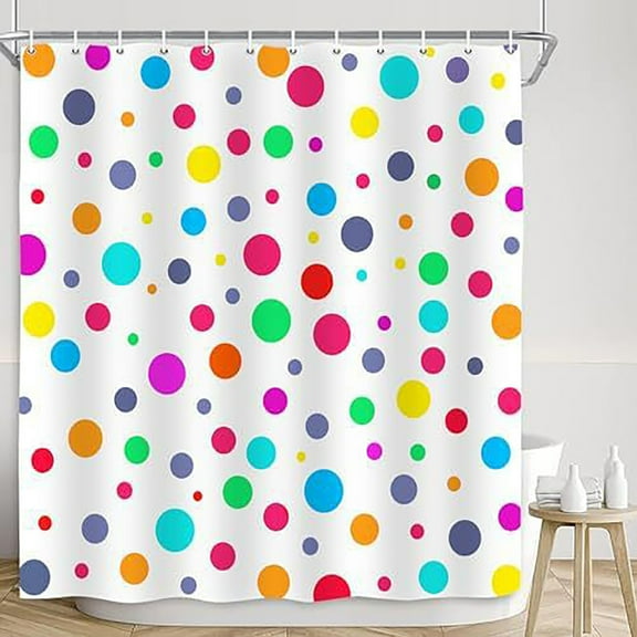 Colorful Dots Shower Curtain Farmhouse Shower Curtains for Bathroom Waterproof Heavy Duty Fabric Shower Curtain Liner Home Bath Decor,71" x 71"