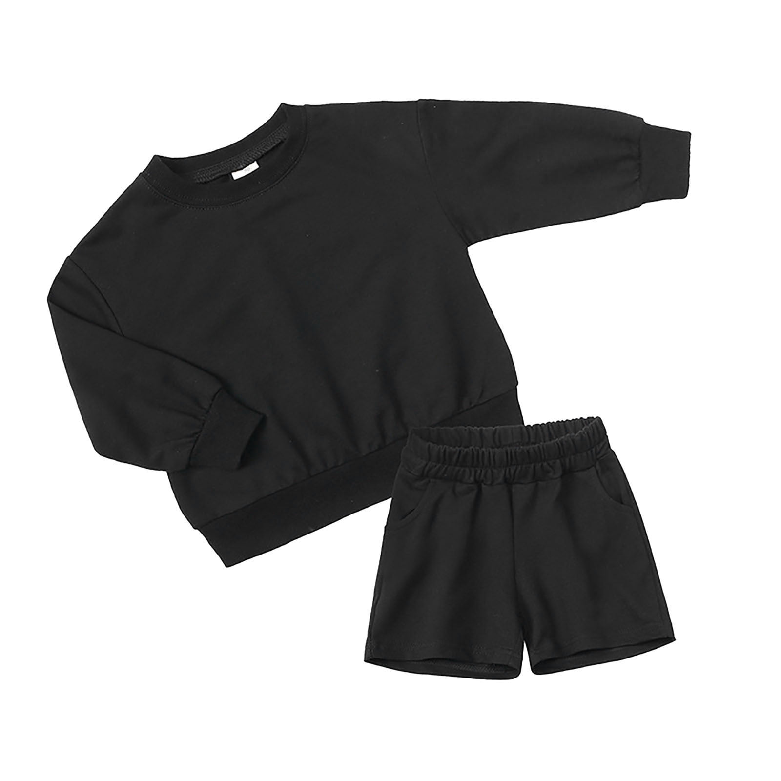 UACY Kids Casual Outfit Set - Solid Color Crewneck Sweatshirt and Shorts 2 Piece Youth Clothing Set for Daily Wear (F 3-4 Years)