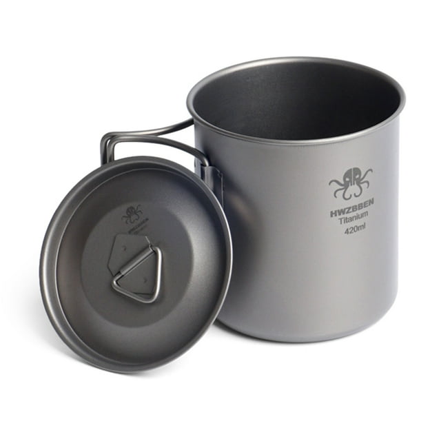 420ml Titanium Cup with Foldable Handles Lightweight Cup for Backpacking Camping Fishing Titanium-420ml