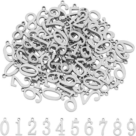 304 Stainless Steel Pendants Number 0~9 Stainless Steel Color 100pcs/box
