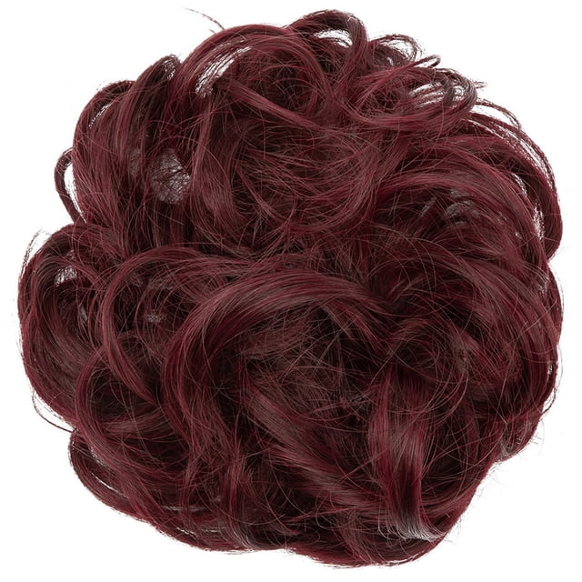 Zhuge Moño desordenado ondulado y rizado para mujer, moño con banda elástica, coleta elástica para mujer, color rojo vino