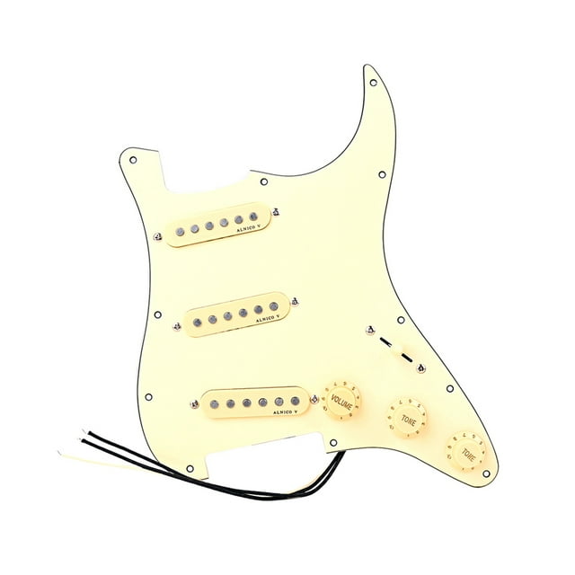 High-Quality Pre-Wired Stratocaster Electric Guitar Pickguard Set with Back Plate - 3 Single Coil Alnico Magnet Pickups, 1 Volume & 2 Tone Control Knobs, 3-Layer 11-Screw Design, Yellow Finish,