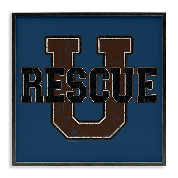 Stupell Industries Rescue U Vintage Varsity Novelty & Humor Painting Black Framed Art Print Wall Art, 12 x 12