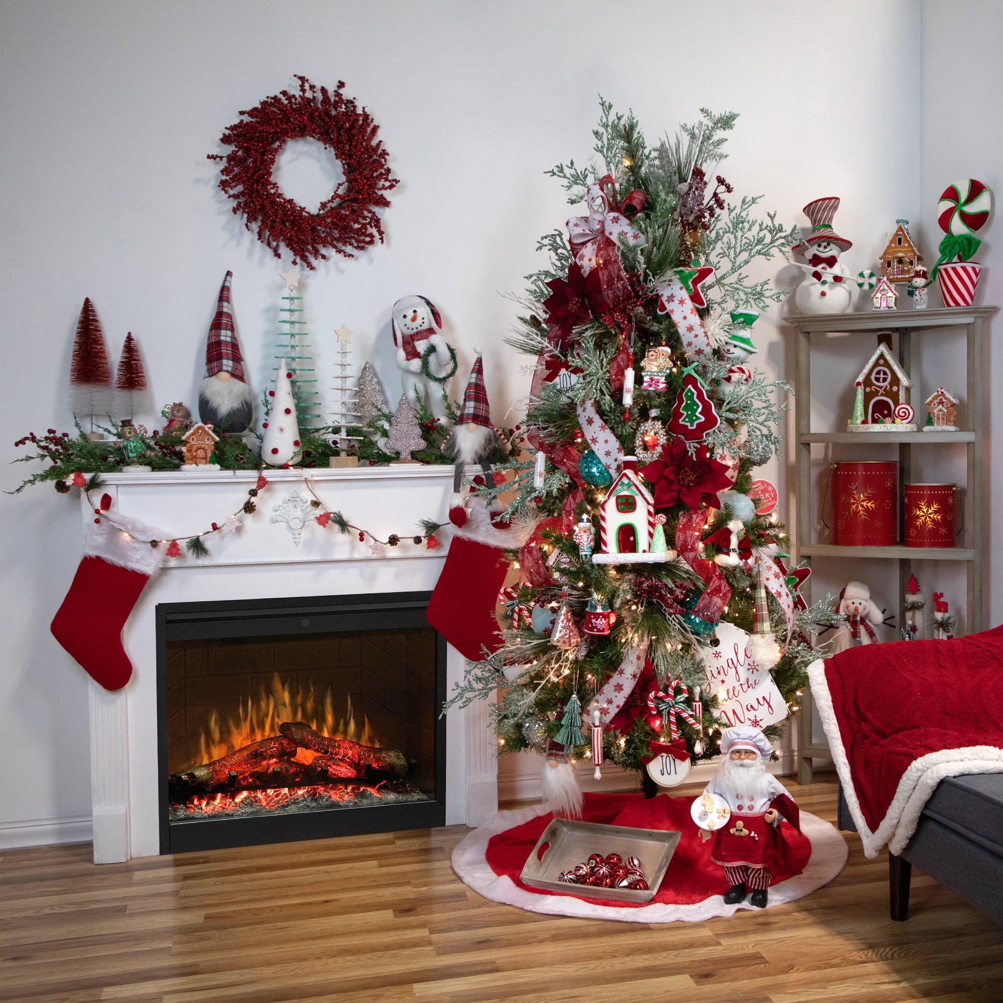 Northlight 48" Red and White Velveteen Christmas Tree Skirt with White Trim