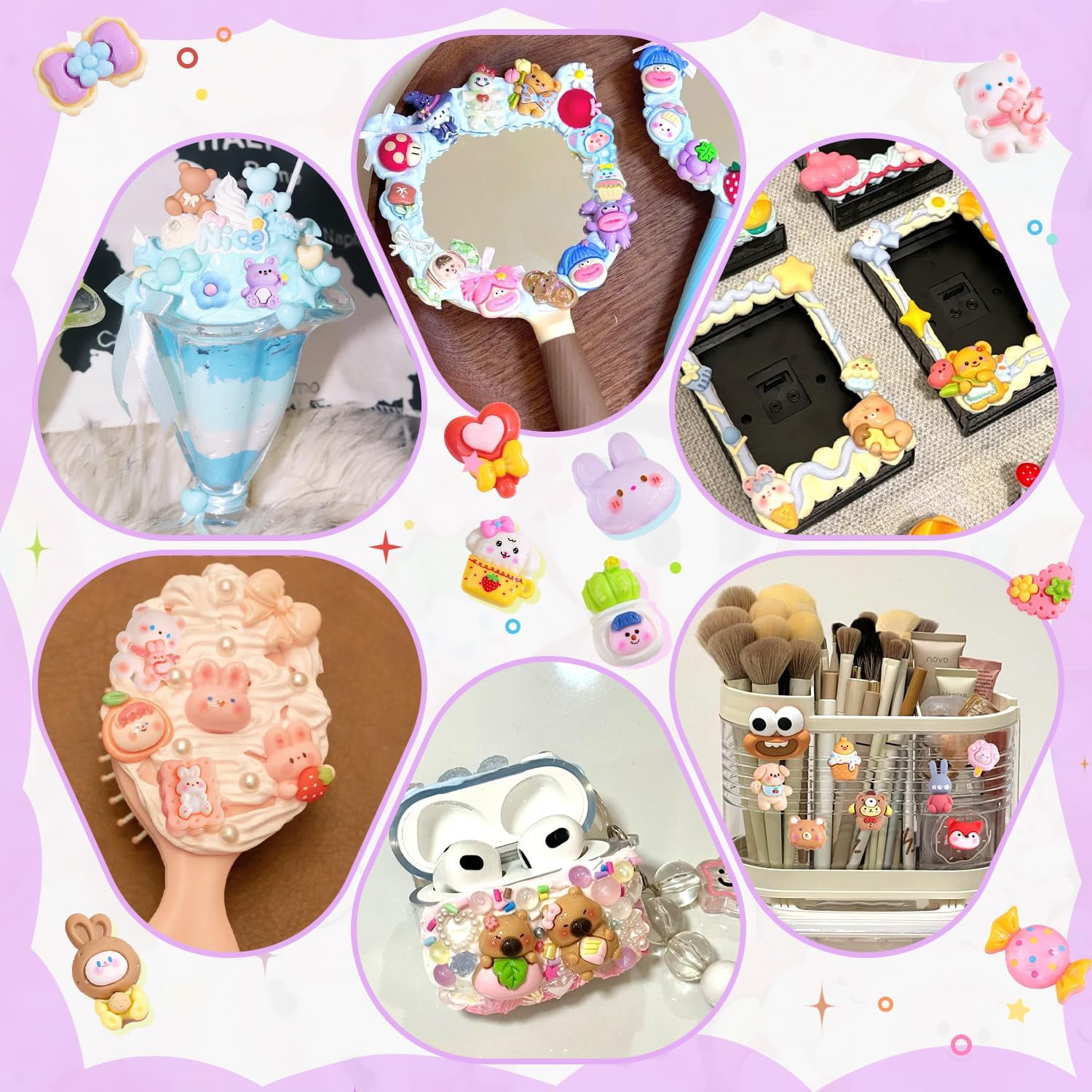MEC 120Pcs Candy Slime Charms Assorted Cute Decoden Embellishments, Kawaii Slime Accessories,Bulk Lollipop Bow Rainbow Flatback Resin Charm for Phone Junk Cases,Scrapbooking Crafting & DIY Decoration