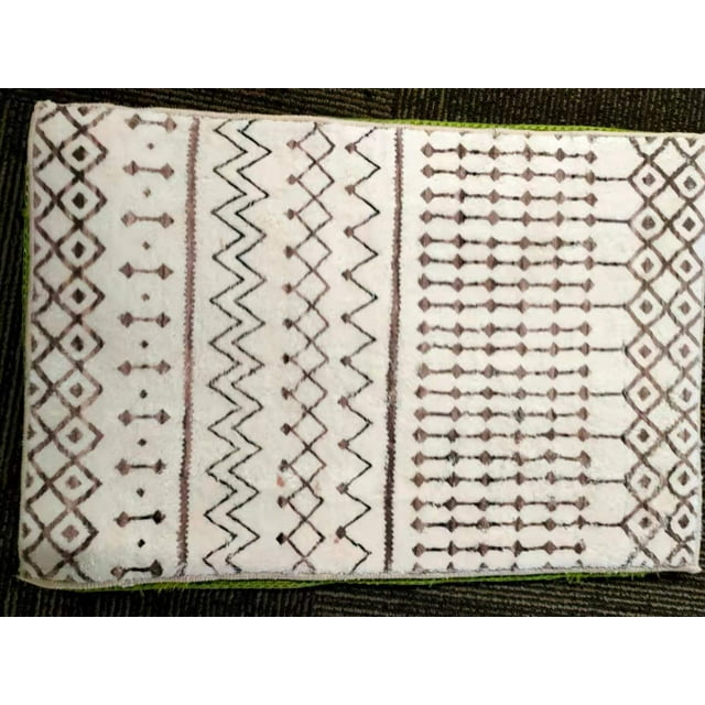 Bestkoko Boho Geometric Area Rug 2' X 3' Velvet Distressed Accent Tribal Throw Rugs Modern Moroccan Trellis Floor Carpet for Living Room Bedroom Laundry Nursery Decor,Grey/Off-white