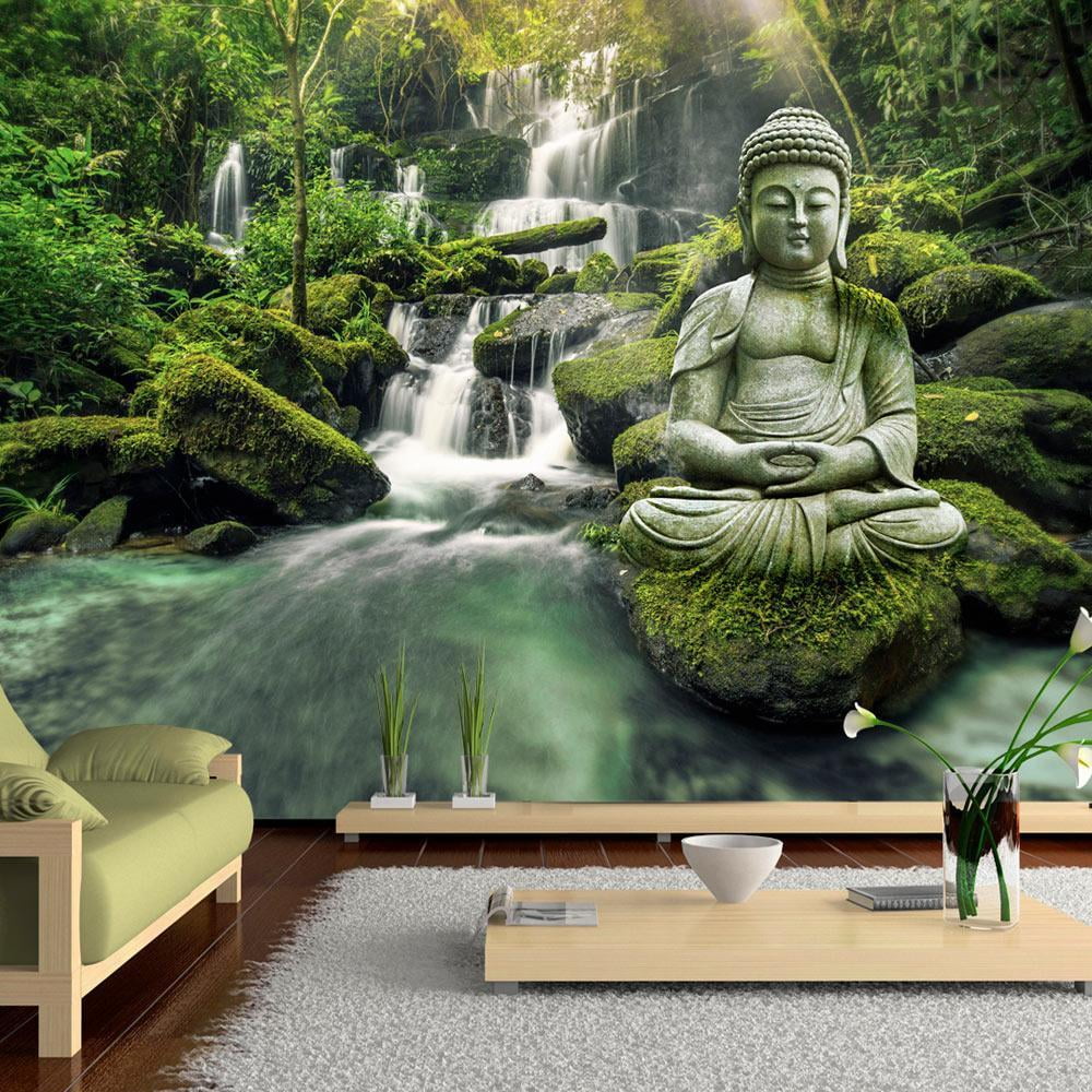 Buddha With Birds Digitally Printed Wallpaper – DecorGlance