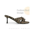 thumbnail image 3 of BLISSFUL STEP Knot Open Toe Slip On Mules Satin Stiletto Heel Sandals for Women Leopard (Size 9), 3 of 6
