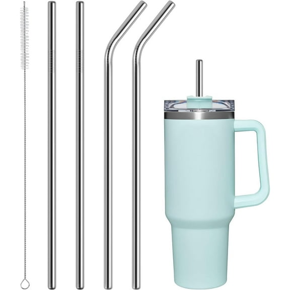 4 PCS Stainless Steel Replacement Straws for Stanley 40oz Cup, Reusable Straws Compatible with Stanley Adventure Quencher Travel Tumbler, Durable Cup Straws with Cleaning Brush