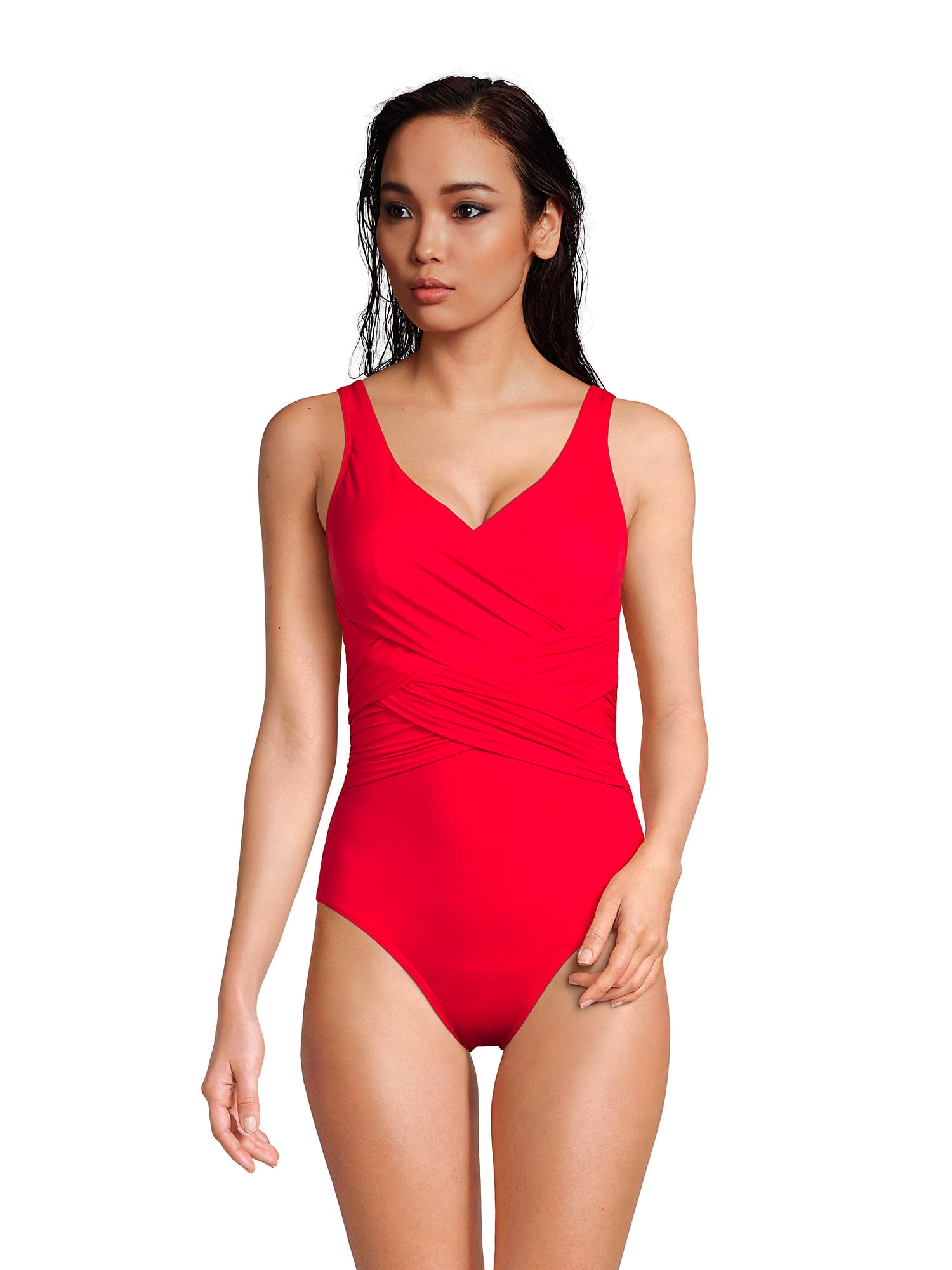 Lands' End Women's SlenderSuit Tummy Control Chlorine Resistant Vneck