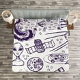 thumbnail image 3 of Ambesonne White Quilted Bedspread Set 3 Pcs, Sketch Alien Planet Art, Queen Size, Purple White, 3 of 3