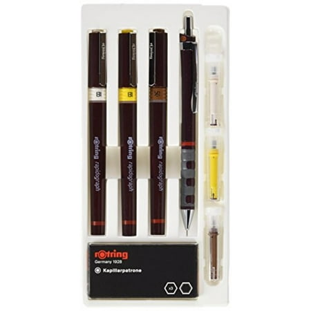 - Rotring Rapidograph Technical Drawing Pen Junior Set, 3 Pens with Line Widths of 0.25mm to 0.5mm, Brown (S0699480)