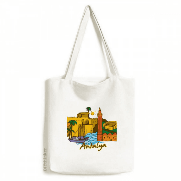 Turkey Antalya Burdur Watercolor Tote Canvas Bag Shopping Satchel Casual Handbag