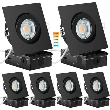 

DTLYH Ware Recessed Lighting 9W 750LM Dimmable LED Recessed Ceiling Light with Junction Box Adjustable Eyeball Gimbal Air Tight ETL Listed 5 CCT Selectable 6Pack