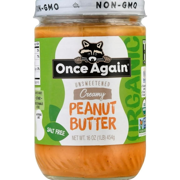 Pack of 6, Once Again Unsweetened Creamy Peanut Butter, 16 oz