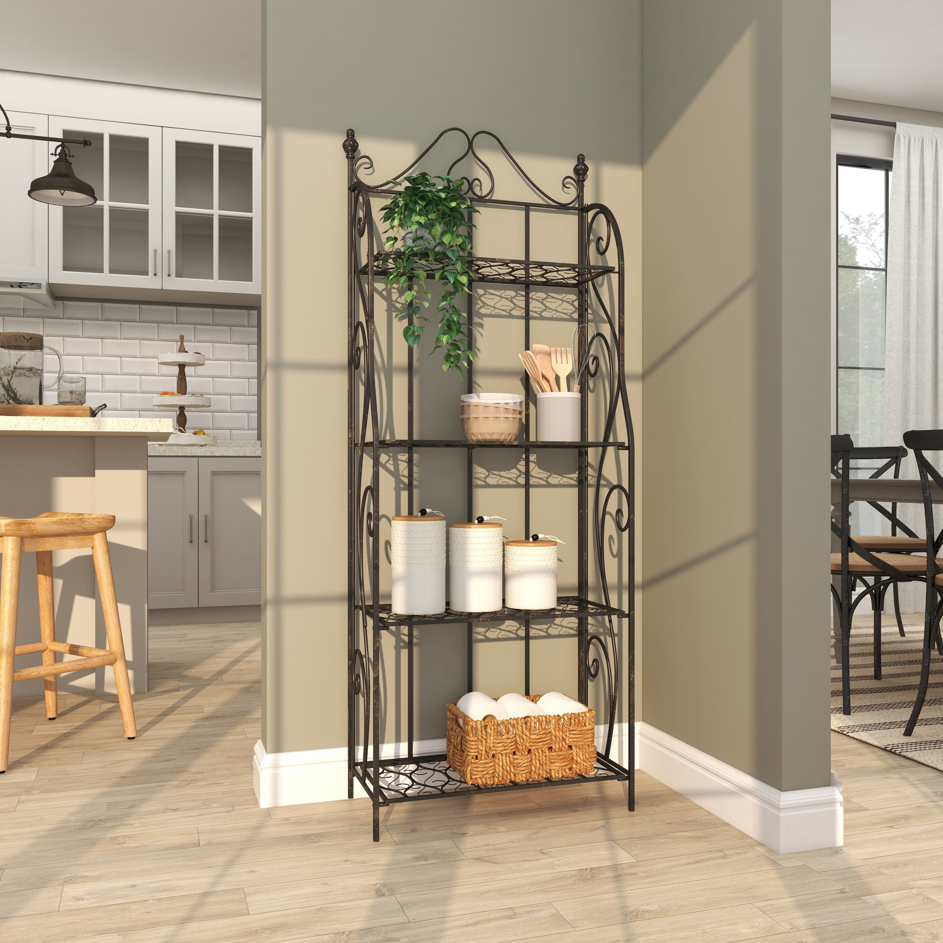 Corner wrought iron bakers rack sale