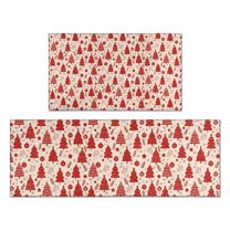 Red Christmas Tree Pattern Kitchen Rugs Sets Of 2,Anti Fatigue Kitchen Mat Rugs Non Slip Washable,Decorative Kitchen Floor Mats for Kitchen,Sink,Laundry,17"x30" 17"x47"