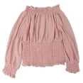 thumbnail image 1 of Off Shoulder Ruffle Blouse Long Sleeve Pure Color Ruffle Jacquard Shirred Blouse for Women Female Pink XL, 1 of 22