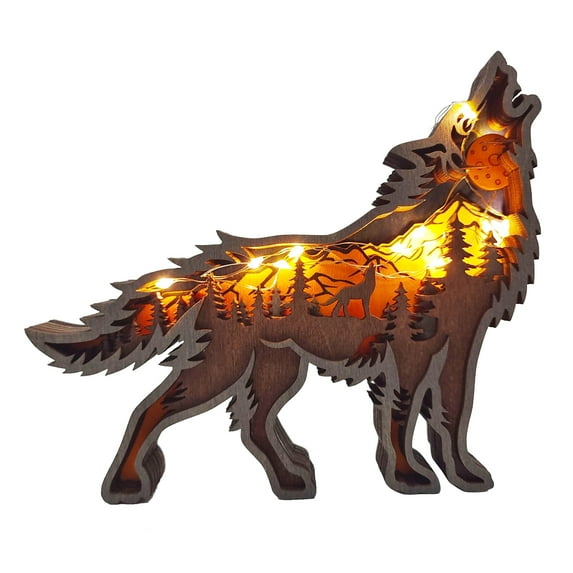 Big Wolf Wood Carving Table top Decoration Festive Crafts Decorate Desk Decorations