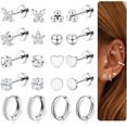 thumbnail image 1 of Boucles d'Oreilles Cartilage en Acier Chirurgical pour Femmes Boucles d'Oreilles Dos Plat 14K Or Diamant Conque Tragus Hélice Perçage Bijoux Clous Ensemble de Boucles d'Oreilles pour Plusieurs Piercings, 1 of 4