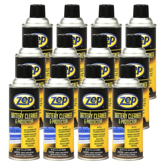 Zep Battery Cleaner and Protector - 15 oz (Case of 12) - 1047944 - Foaming Action Cleans Quickly and Effectively, Detects and Neutralizes Acid, Protects Against Corrosion