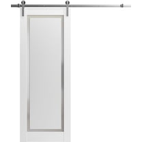 Sturdy Barn Door 42 x 80 inches | Planum 0888 Painted White with Frosted Glass | Stainless Steel 8FT Rail Hangers Heavy Set | Solid Panel Interior Doors