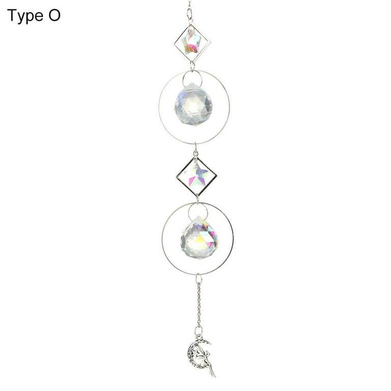 Rainbow Hanging Crystals Wind Chime Ornament With Star, Moon, And