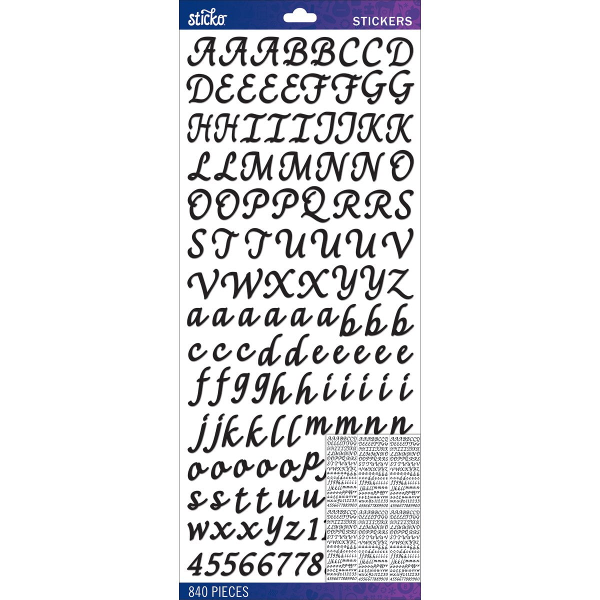 Black Sticko Alphabet Stickers 121//Pkg-Script Extra Large