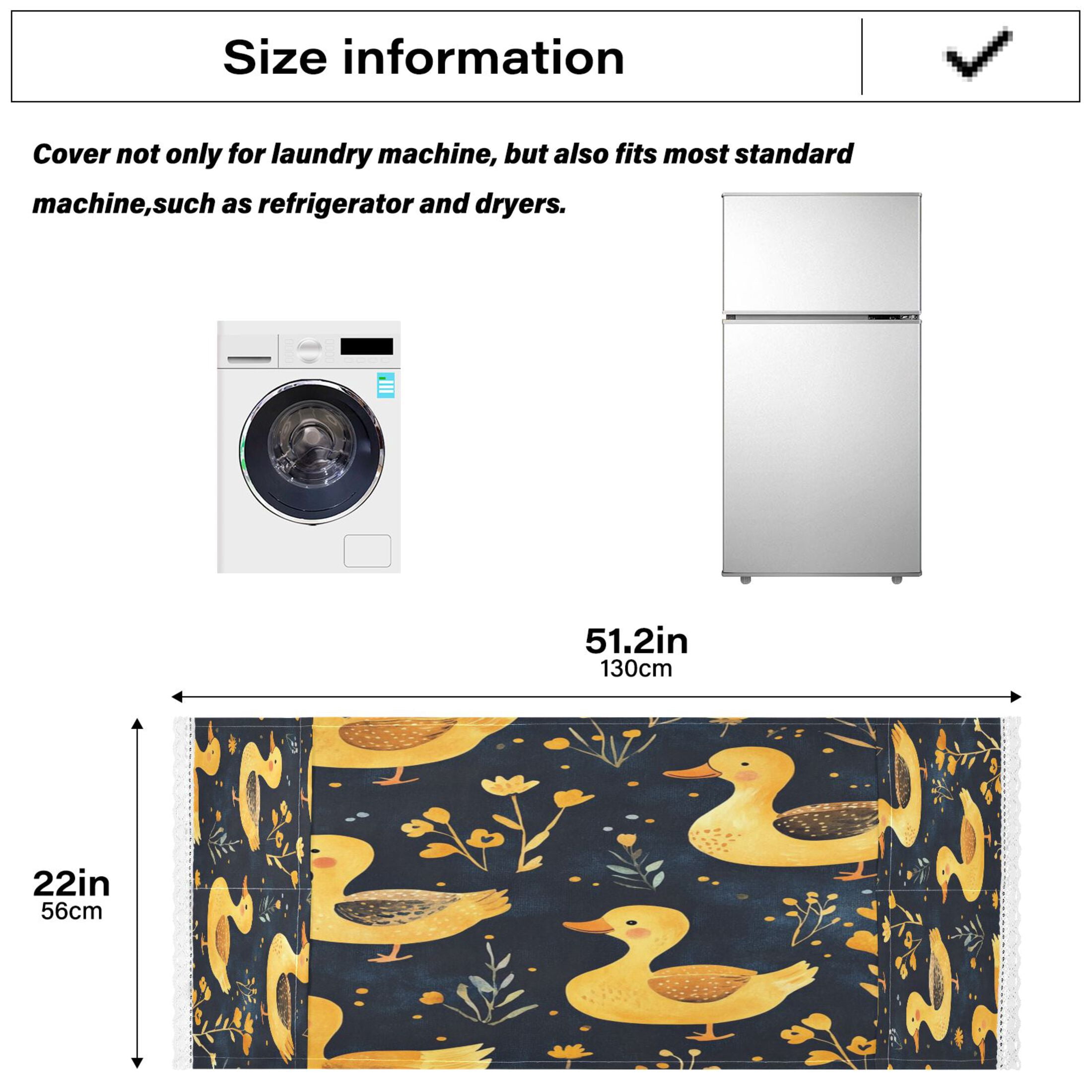 Yellow DucksWasher and Dryer Covers Dust-Proof and Oil Resistant Fridge Cover with 4 Storage Pockets Washing Machine Top Cover for Laundry Kitchen Home 51.2 x 22 In