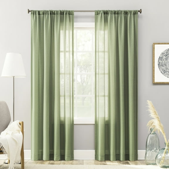 No. 918 Amalfi 1-Piece Linen Blend Semi-Sheer Rod Pocket Curtain Panel, 54"x63", Sage Green