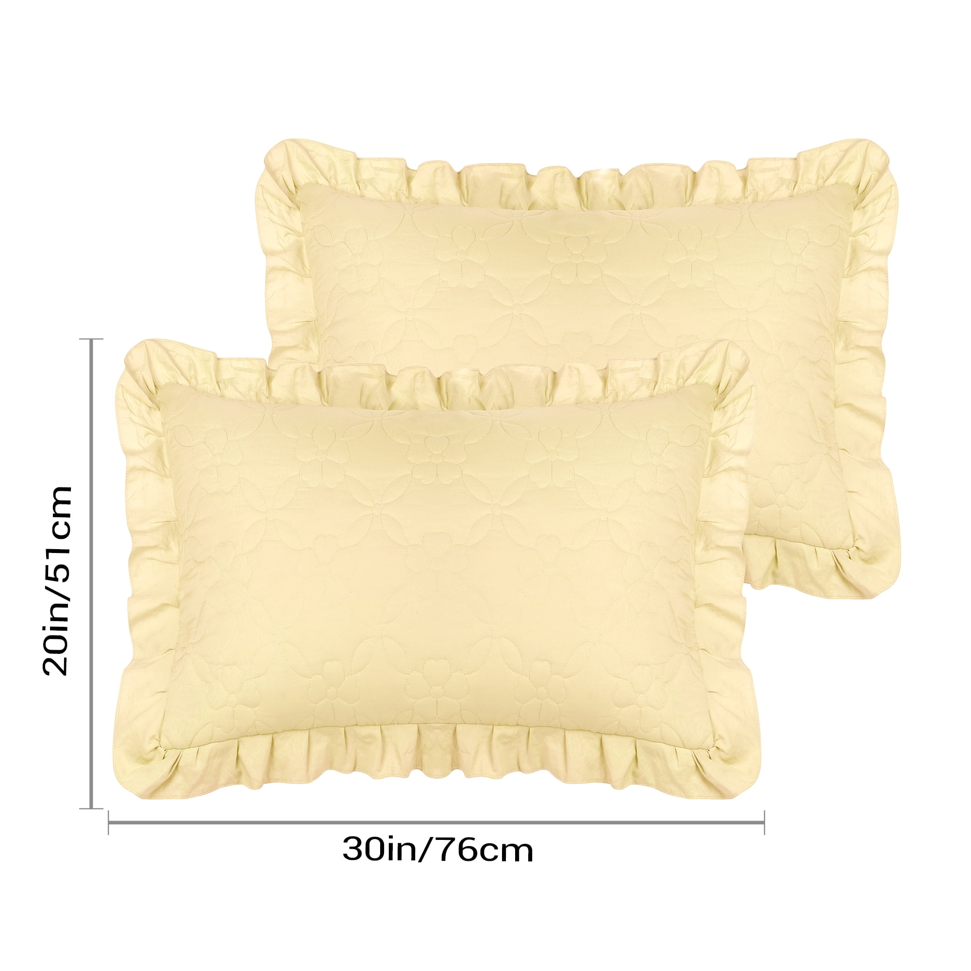 Unique Bargains 2Pcs Single Layer Wide Ruffles Envelope Closure Pillow Shams Yellow Queen