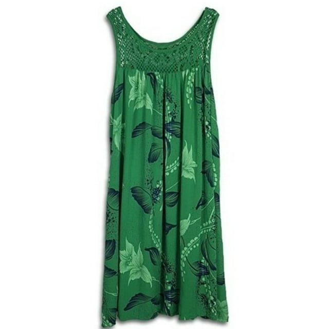 Innerwin Robes en Dentelle Patchwork Robe d'Été pour Femmes Col Rond Froncé Robe Débardeur Verte 5TG