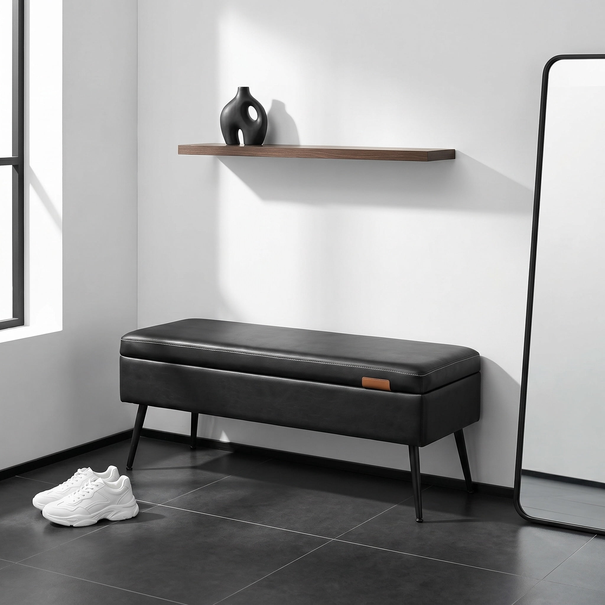 Nordic Hygge Storage Ottoman Bench, Ink Black