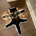 thumbnail image 3 of Alfombra navideña con diseño de gato frito, con luces, divertida alfombra navideña con luces de cadena, Hugfreedom (negra), 3 of 7