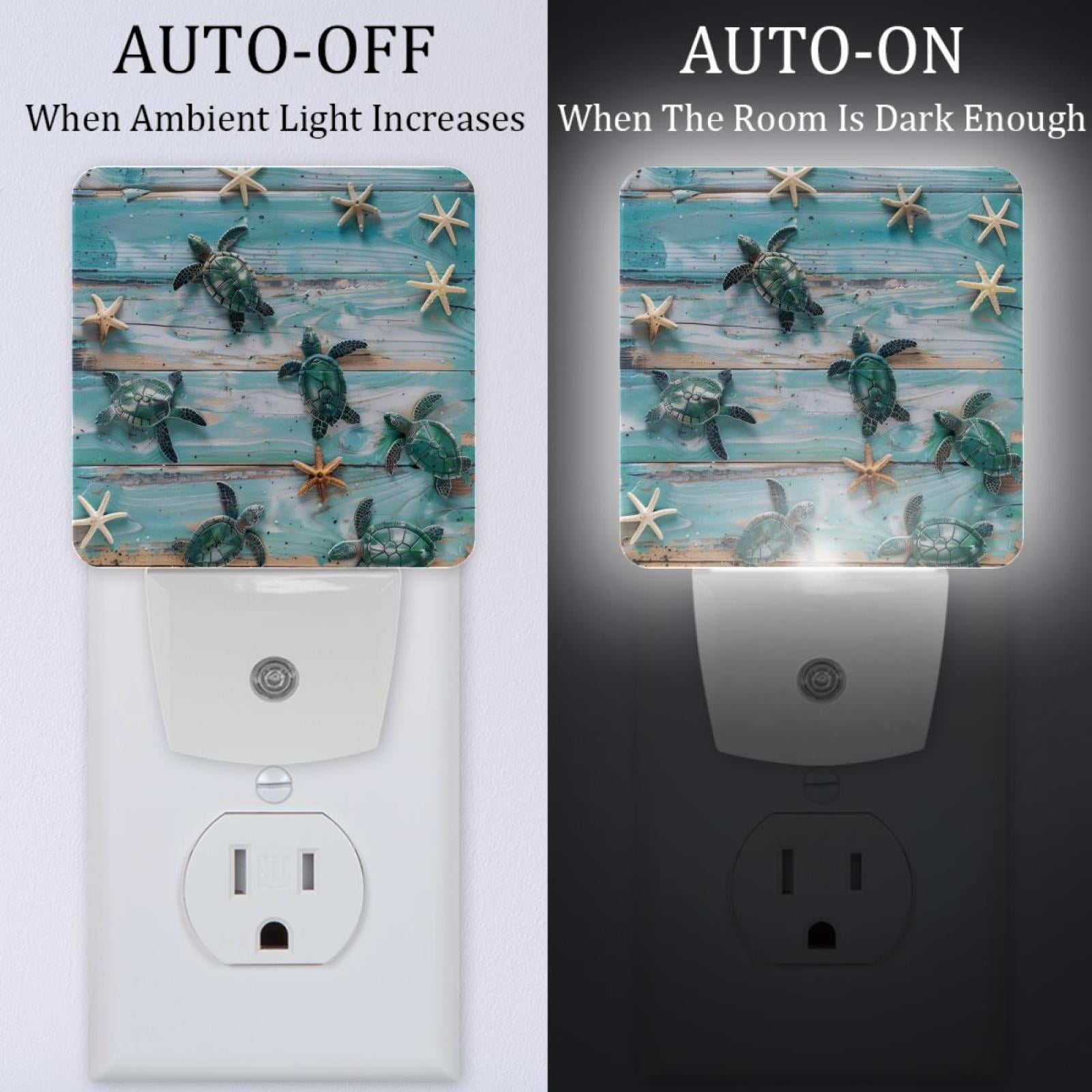 PhooArto Vintage Wooden Board Sea Shell Turtle Plug in LED Night Light Auto Sensor Dusk to Dawn Decorative Night for Bedroom, Bathroom, Kitchen, Hallway, Stairs, Baby's Room, Energy Saving