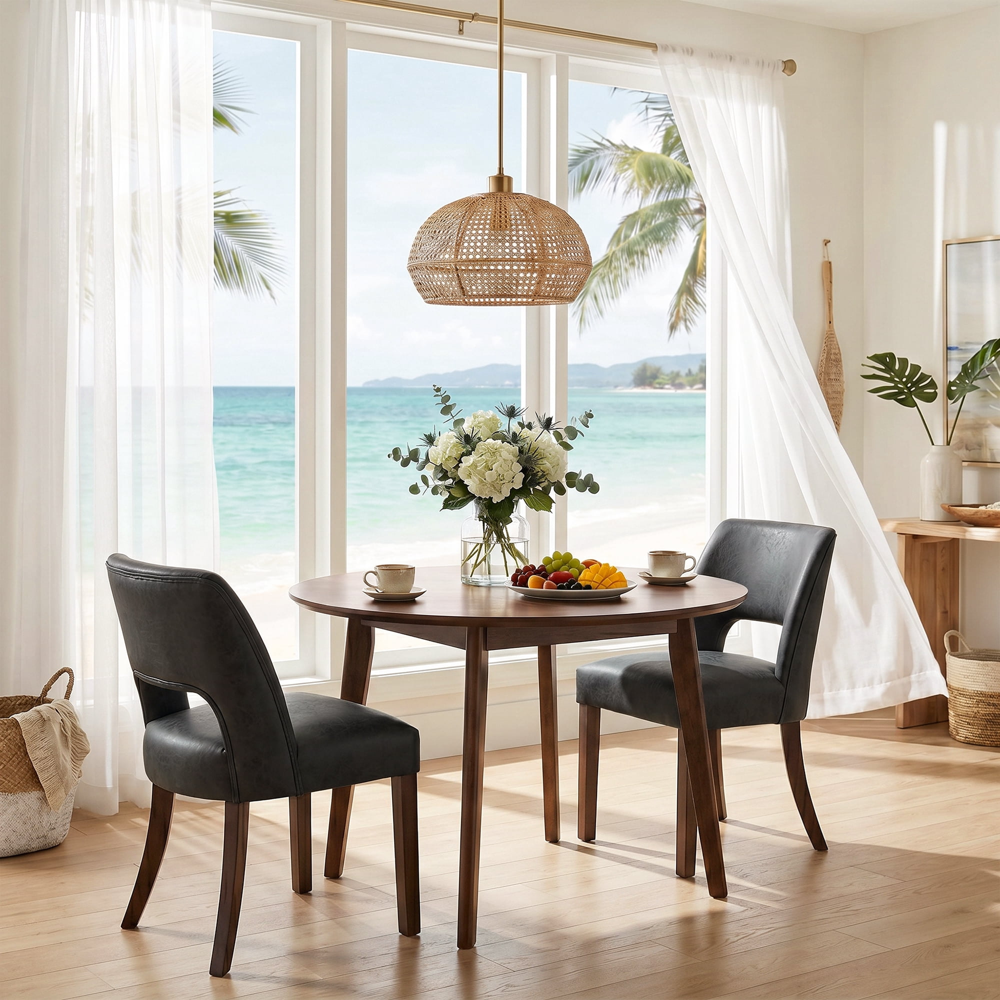 VKNOW Faux Leather 20.7" W Upholstered Dining Chairs Set of 6, Thick Foam Cushion Kitchen & Dining Room Chairs with Solid Wood Legs, Black