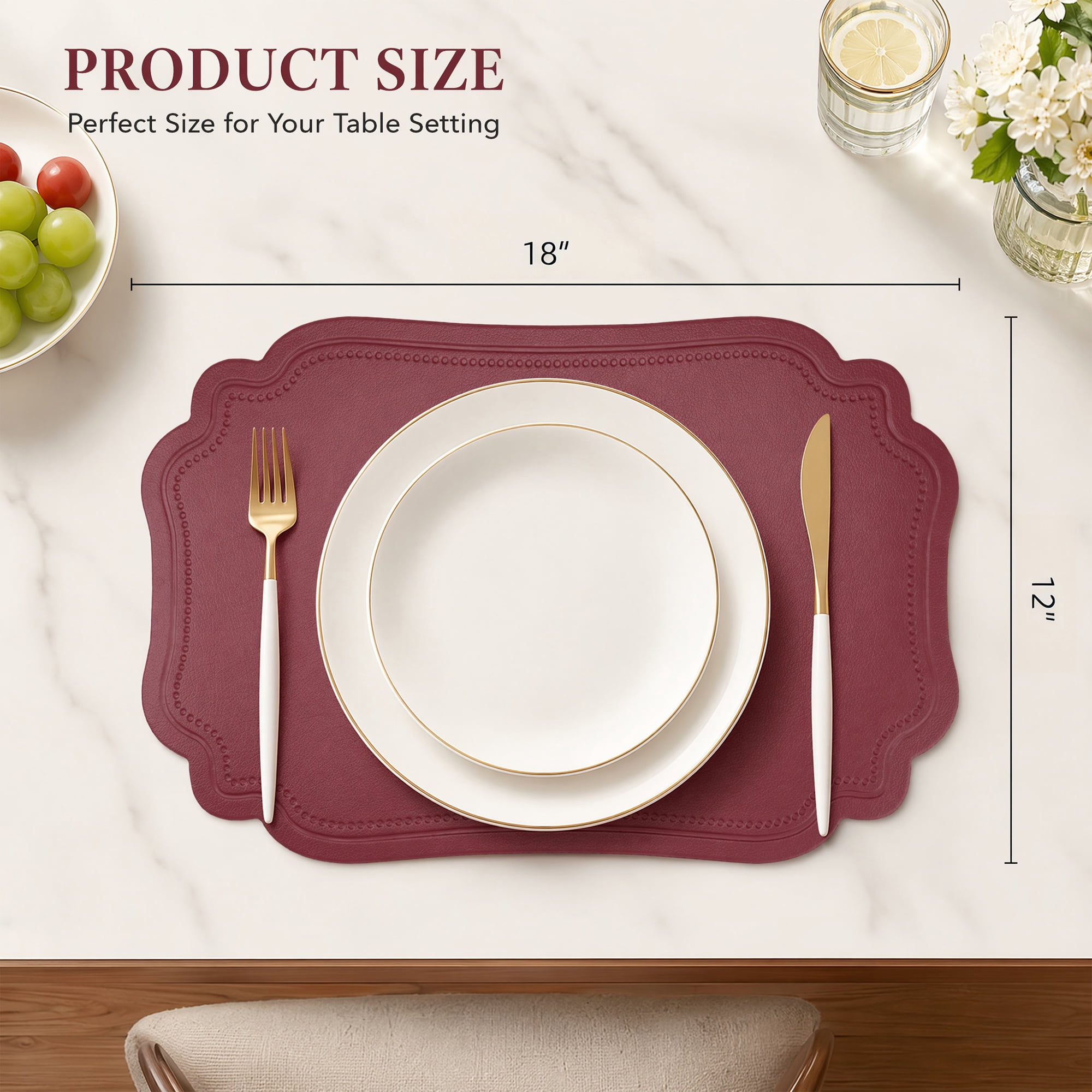 Unique Bargains Set of 6 Solid Placemats Leather Placemats for Kitchen Dining Wine Red