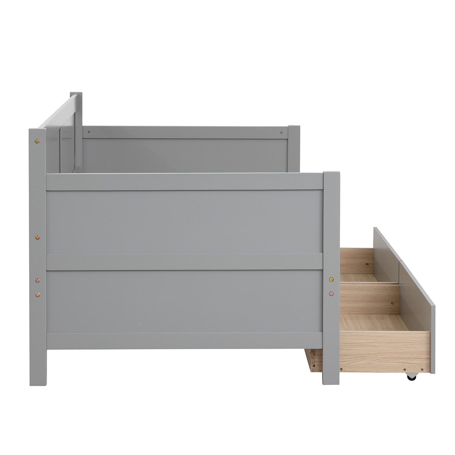 Miniyam Wooden Twin Size Daybed with 2 Drawers, Sofa Bed for Bedroom Living Room, Gray