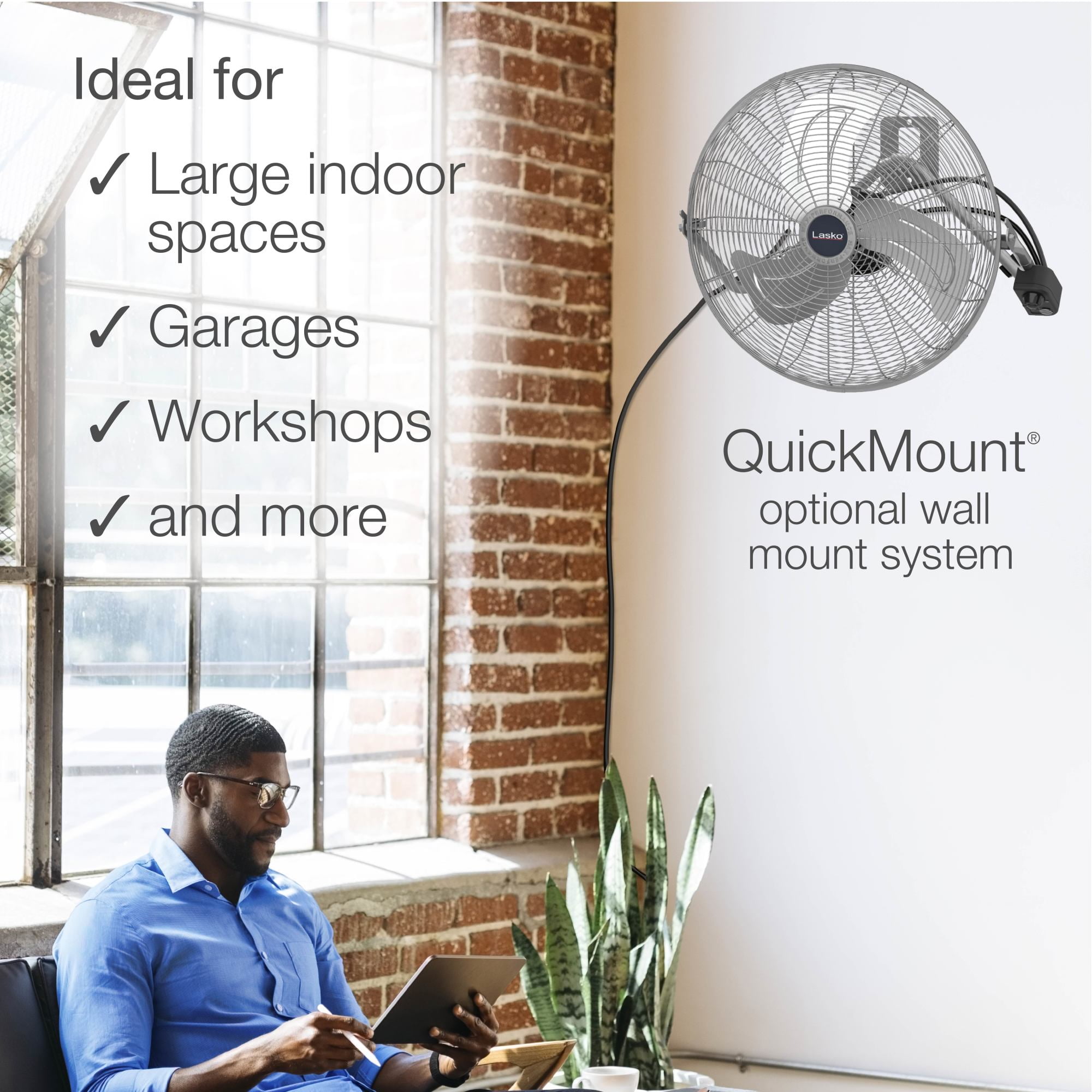 Lasko Max Performance 20" High Velocity Floor Fan, Wall Mount Option, Silver, 2265QM